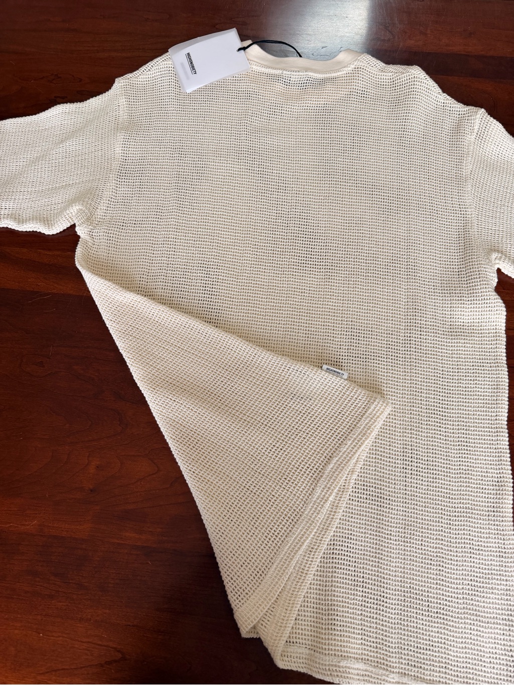 Highsnobiety Men’s Open Mesh Short Sleeve Shirt Off-White/Cream Size Small — image 4 of 8